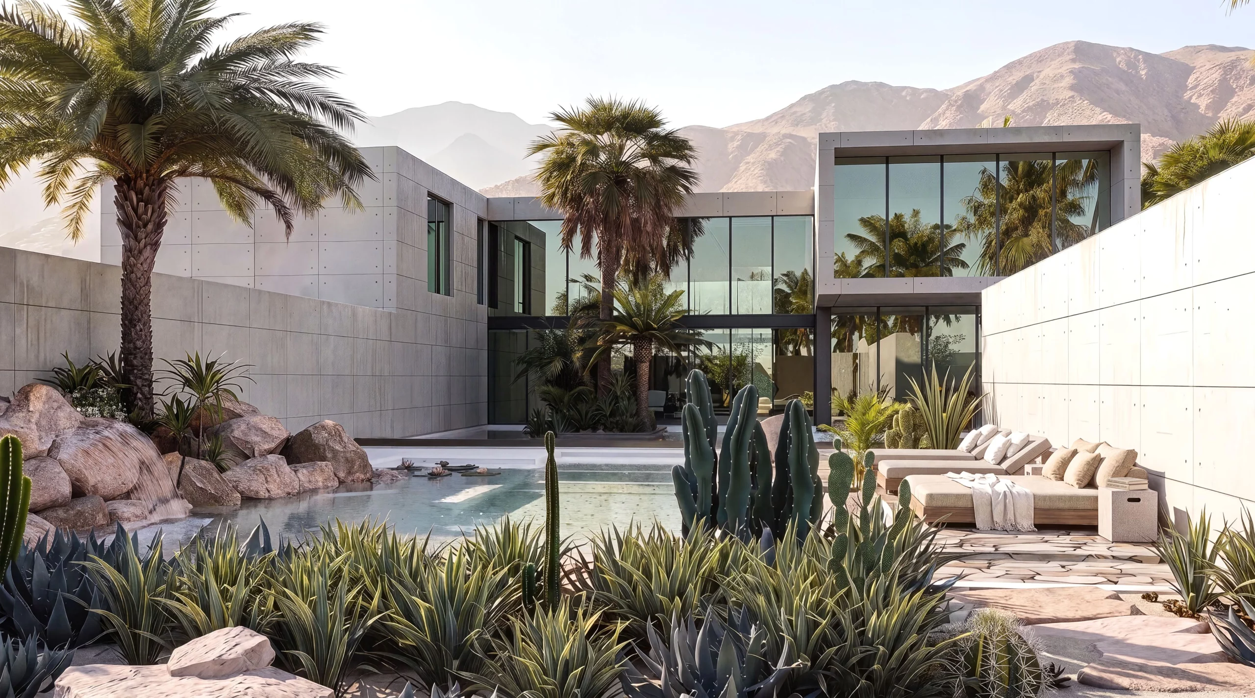 Detached house with a courtyard and pool — visualization