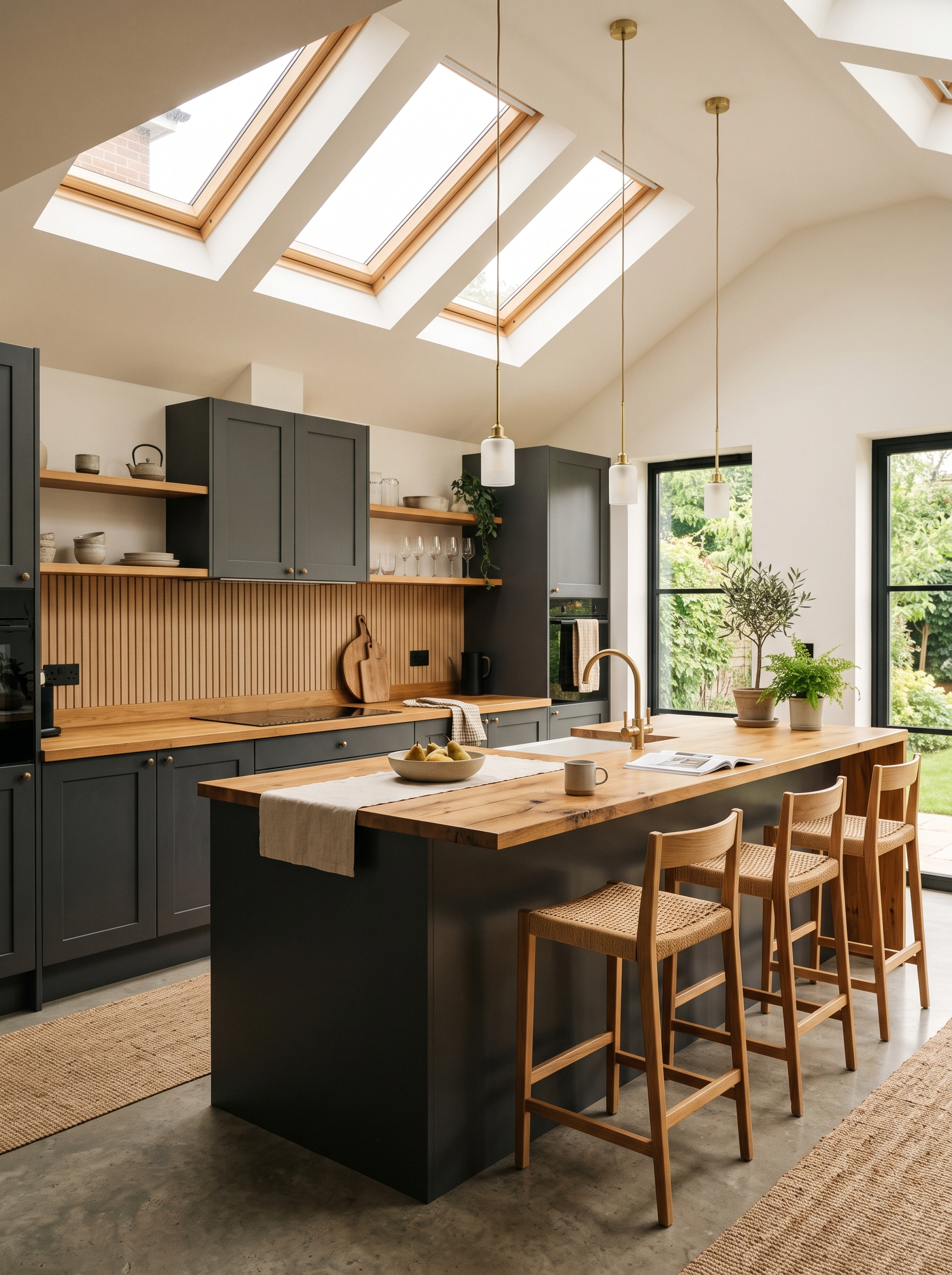 Kitchen under skylights